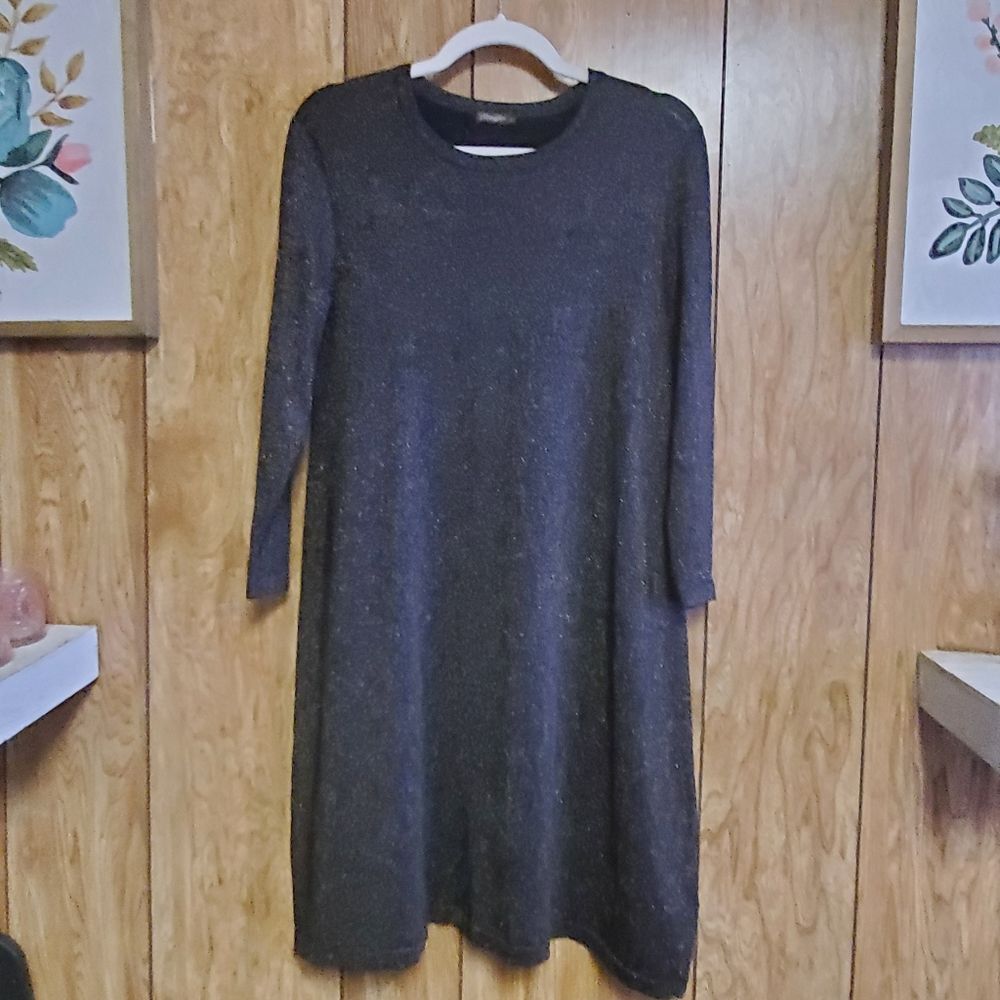 J. McLaughlin | Long Sleeve Swing Dress Black W/Bronze Sparkle Detail | …